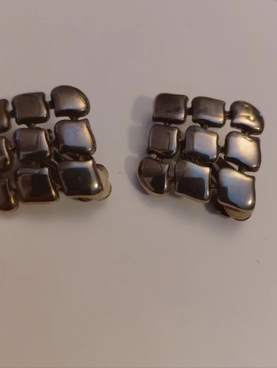 Givenchy Metallic Gunmetal Mosaic Clip-On Earrings - Picture 1 of 3
